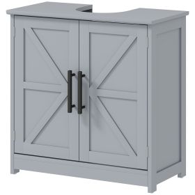 Farmhouse Pedestal Sink Storage Cabinet, 2 Barn Doors and Adjustable Shelf, Dark Gray